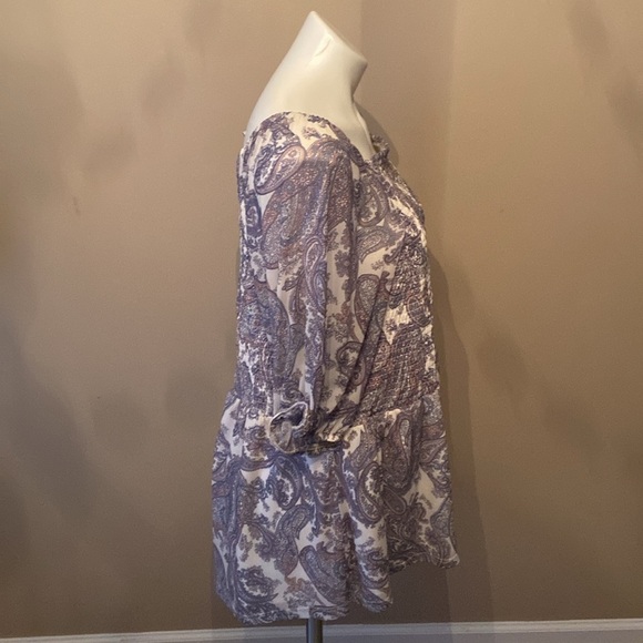 EST. 1946 Purple Pink Pastel Paisley Smocked Peplum Square Neck Top Size 18/20 - Picture 3 of 6